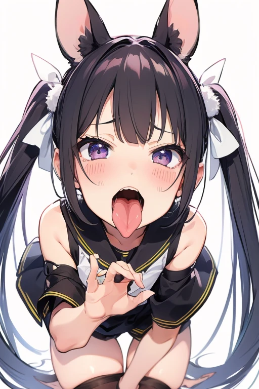 Highly detailed back mouse, 非常にBig Tongueを持つ, Open your mouth wide, Also, Open your mouth wide, Big Tongue, Long Tongue,　Tongue show,　Big Mouth,　front,　A tongue bigger than a face,　In the mouth,　Twin tails,　Girl、Drooping tongue、