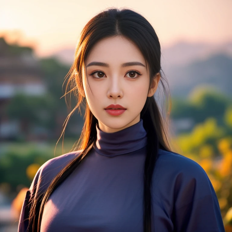 An Araf girl wears a red round-neck t-shirt., Portrait in the middle of a shot, Portrait 8 k, Southeast Asians with round faces, Age 2 4 years, Thai anime,black hair, ponytail,Extra long hair 2 meters, beautiful female model, Trending on cgstation, วัดChest 36 inches “Very large chest.,, Chest 36 inches “Very large chest., Beautiful digital artและงดงาม, Beautiful digital art