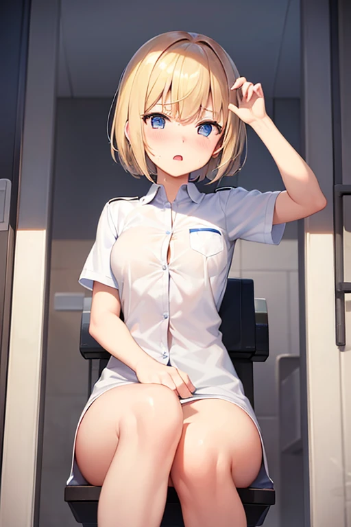 Public toilets,Toilet cubicle,On the toilet seat,Girls in uniform,sit,Leg spread,Spreading legs,Looking forward,Normal milk,Normal boobs,I can see her boobs,Blonde,Short Hair,Blue Eyes,No clothes,Very embarrassed,Hold your mouth with your hand,Embarrassed face,Shy with open mouth,blush,Very embarrassed,Look Away,naked,Front viewStanding,Not looking at me,Looking away,Turn away,Angle from below,Watch her from below