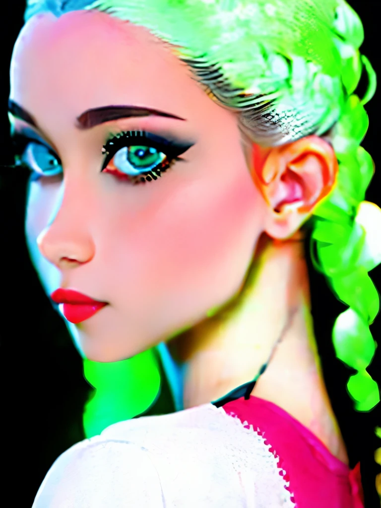 Photo of Ukrainian woman. Fits the face. 25 years old, sharp chin, raw photo, masterpiece, highly detailed photo, DSLR, photorealistic 3.9, ultra high resolution, top quality, pink lips, perfect makeup, big, bright green eyes, white