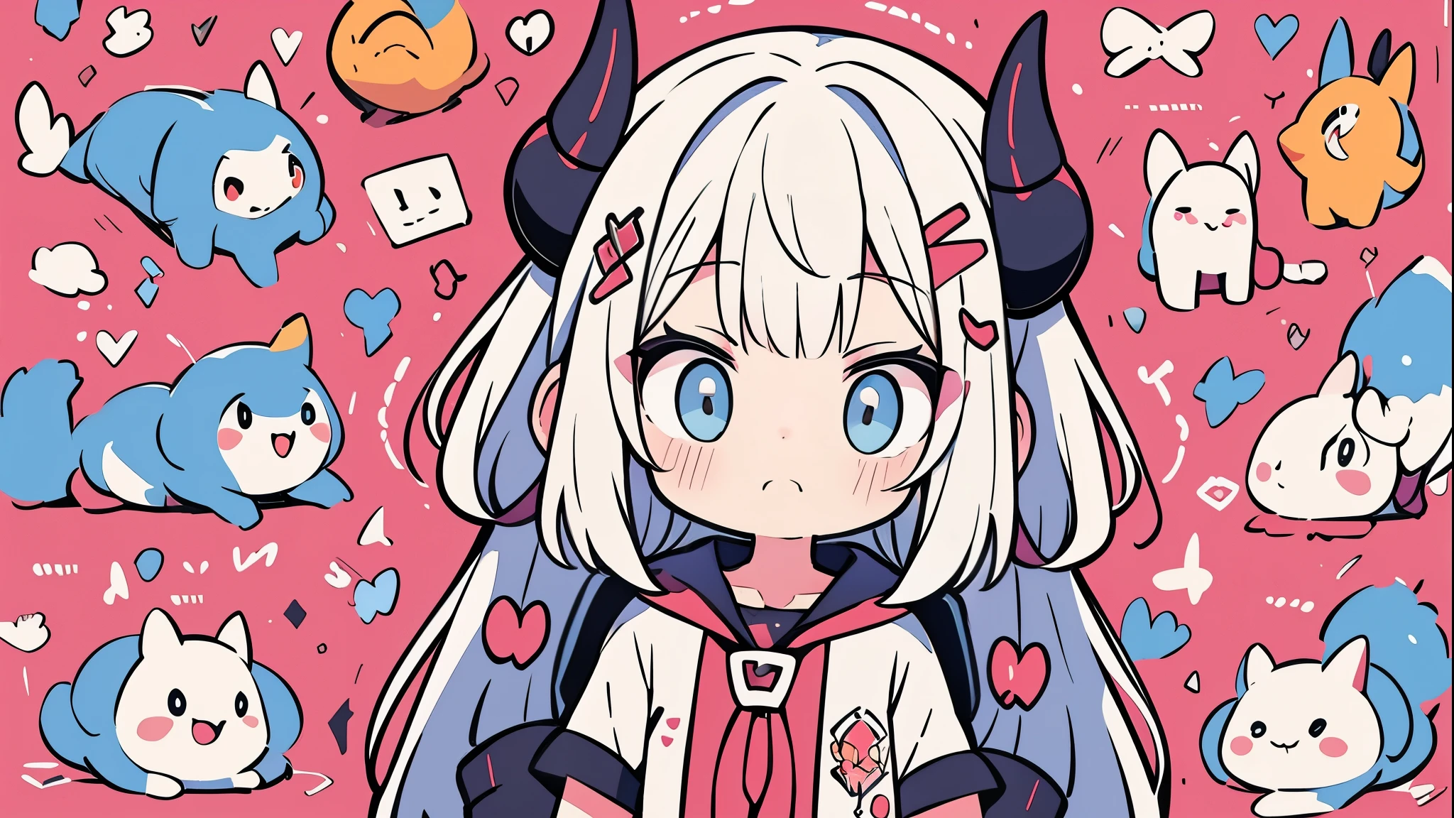 1 person、girl、cute、Small devil、horn、color palette(purple、white、)