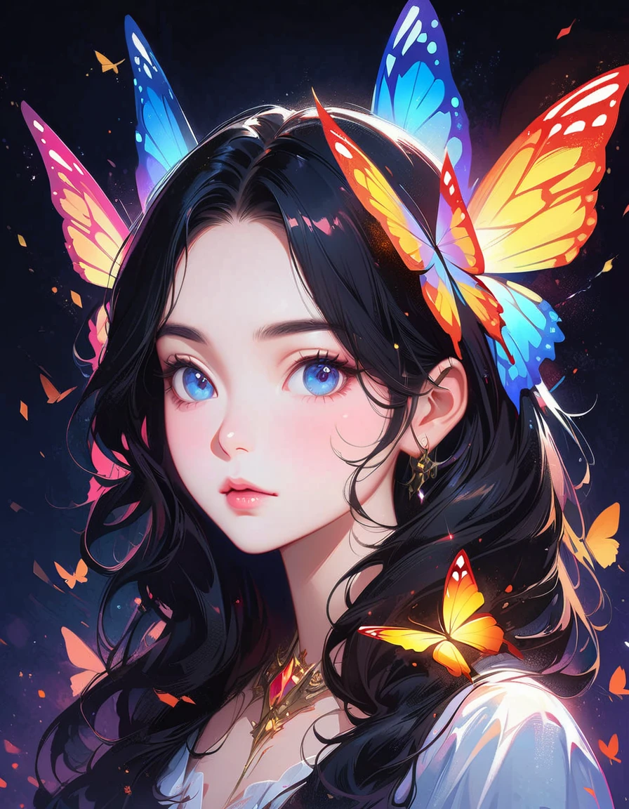 anime girl with butterfly wings and blue eyes, artwork in the style of guweiz, detailed digital anime art, beautiful anime portrait, digital anime art, stunning anime face portrait, anime girl with cosmic hair, detailed portrait of anime girl, digital anime illustration, highly detailed exquisite fanart, anime styled digital art, 8k artgerm bokeh, kawaii realistic portrait