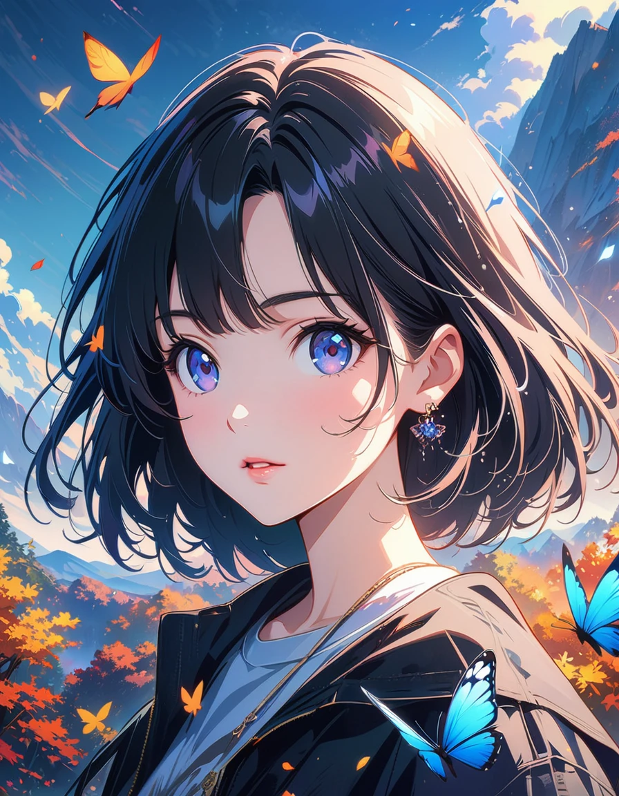 there is a picture of a girl with butterflies on her head, detailed digital anime art, anime art wallpaper 4k, anime art wallpaper 4 k, digital anime art, stunning anime face portrait, a beautiful artwork illustration, beautiful anime portrait, beautiful anime artwork, digital anime illustration, anime art wallpaper 8 k, beautiful anime art, beautiful digital illustration, detailed anime art