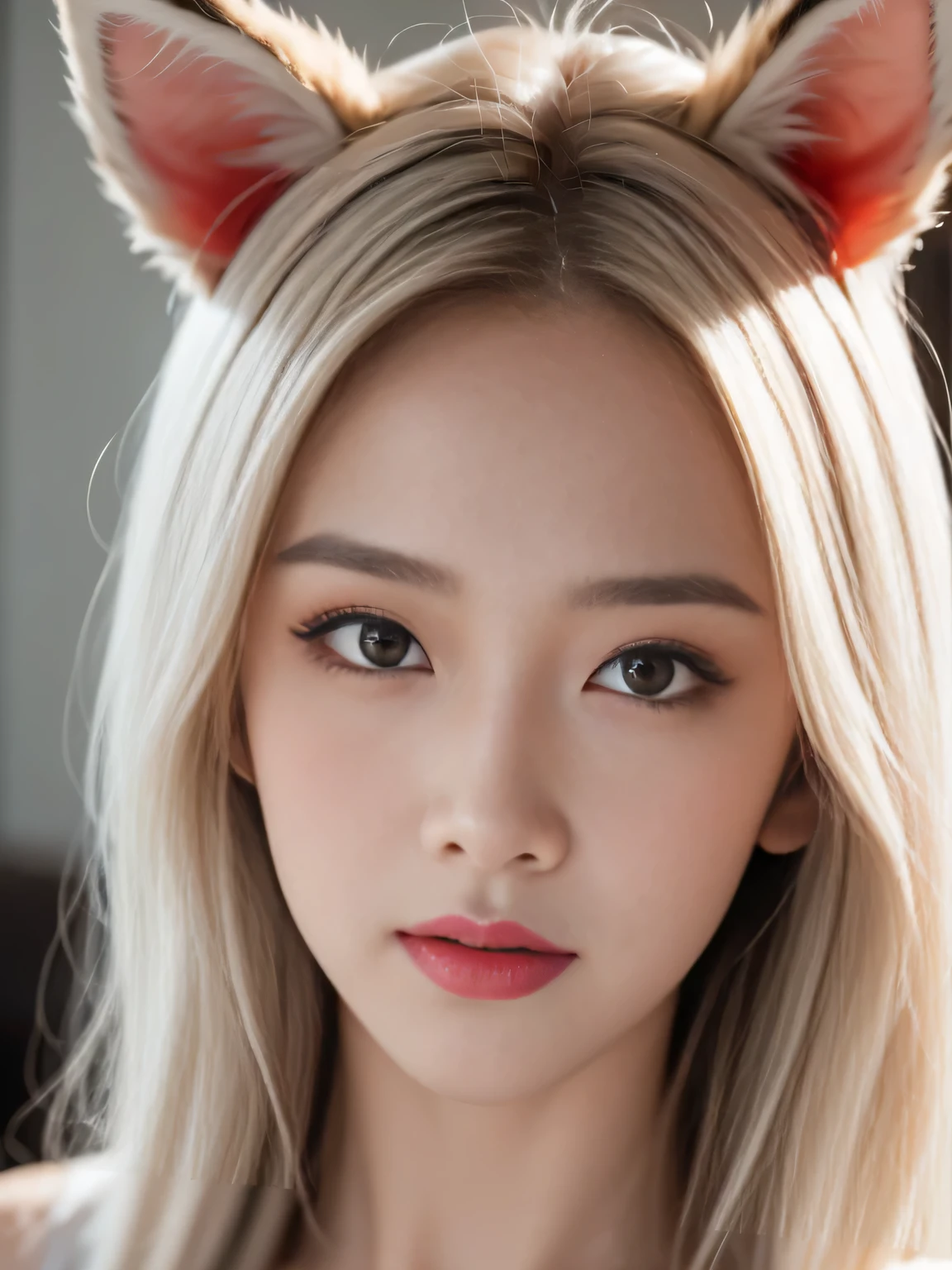 (masterpiece, best quality:1.2), Facial Expressions,Red Eyes,White hair,Fox ears,Pitiful,blush,look down