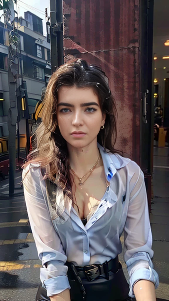 (RAW shooting, Photoreal:1.5, 8K, highest quality, masterpiece, ultra high resolution), perfect dynamic composition:1.2, Night street corner of a modern city, expression of sadness, (((Typhoon heavy rain))), Highly detailed skin and facial textures:1.2, Slim office lady wet in the rain:1.3, sexy beauty:1.1, perfect style:1.2, beautiful and aesthetic:1.1, Fair skin, very beautiful face, water droplets on the skin, (rain drips all over my body:1.2, wet body, wet hair:1.4, wet office tight skirt:1.2, wet office lady uniform:1.3), belt, (Medium chest, Bra is sheer, Chest gap), (cry, lovelorn, The expression on your face when you feel intense caress, Facial expression when feeling pleasure), (beautiful blue eyes, Eyes that feel beautiful eros:0.8), (Too erotic:0.9, Bewitching:0.9), cowboy shot, Shoulder bag, necklace, earrings, bracelet, clock