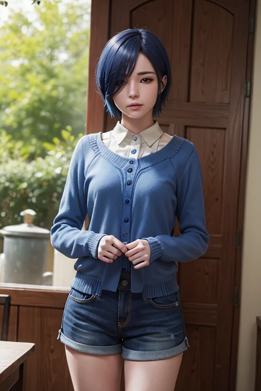 ((best quality)), ((masterpiece)), (detailed), 1girl, Kirishima touka, Blue hair, blue eyes