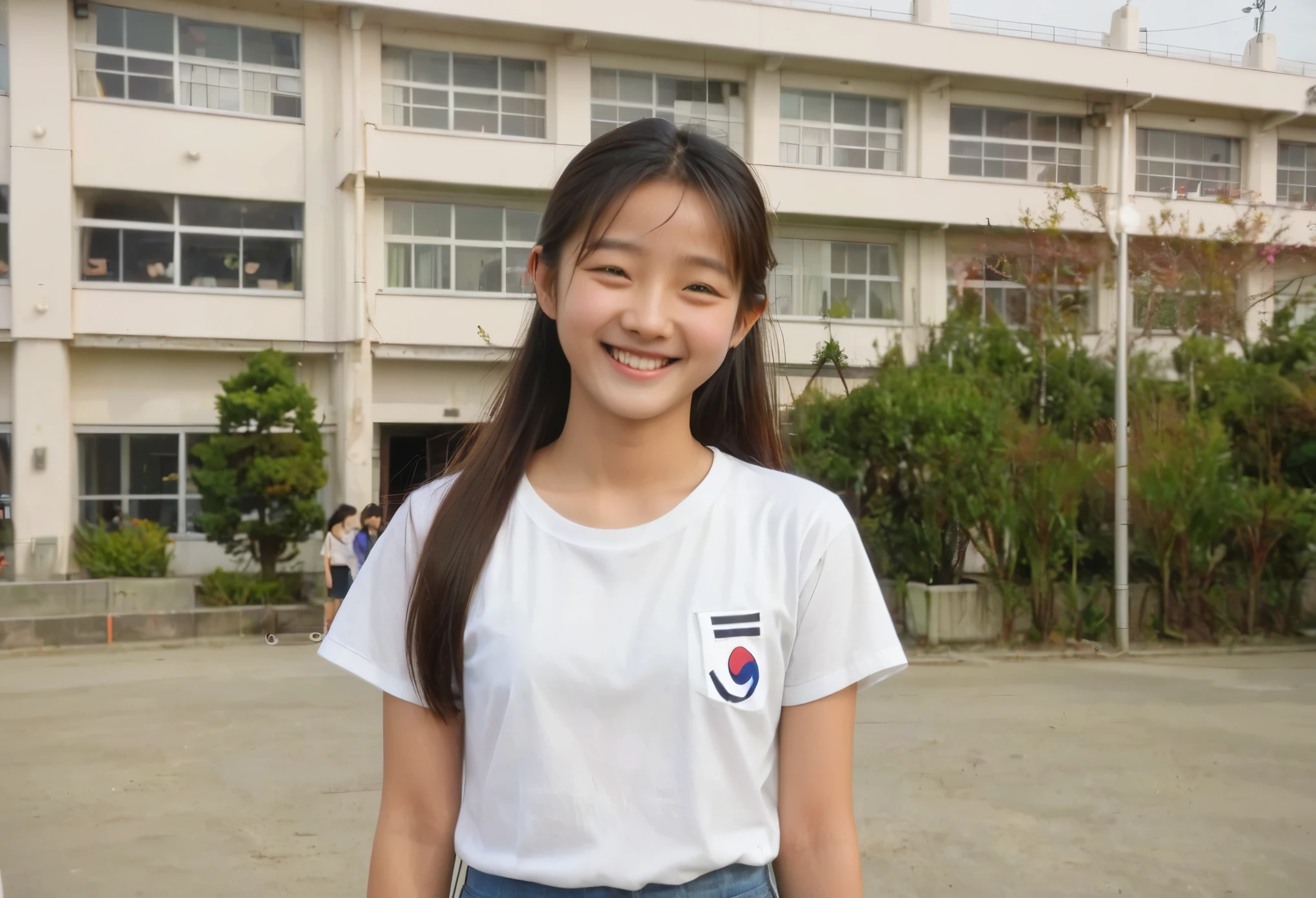 A pretty -yeld Kon girl smiling happily