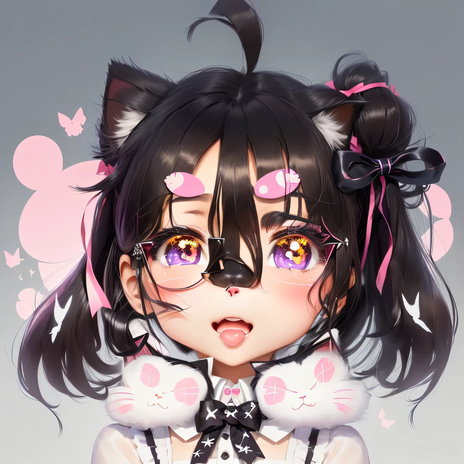 Cartoon girl with a bow and a bow tie, Chiyuki, Venison flavor, Maintain your posture, Change, Nekomimi, corner, Double ponytail white_Gloves, Meow, Otsutsuki Momoshiki, Hillabi, She has a cute expression, Kurai Mika Devil