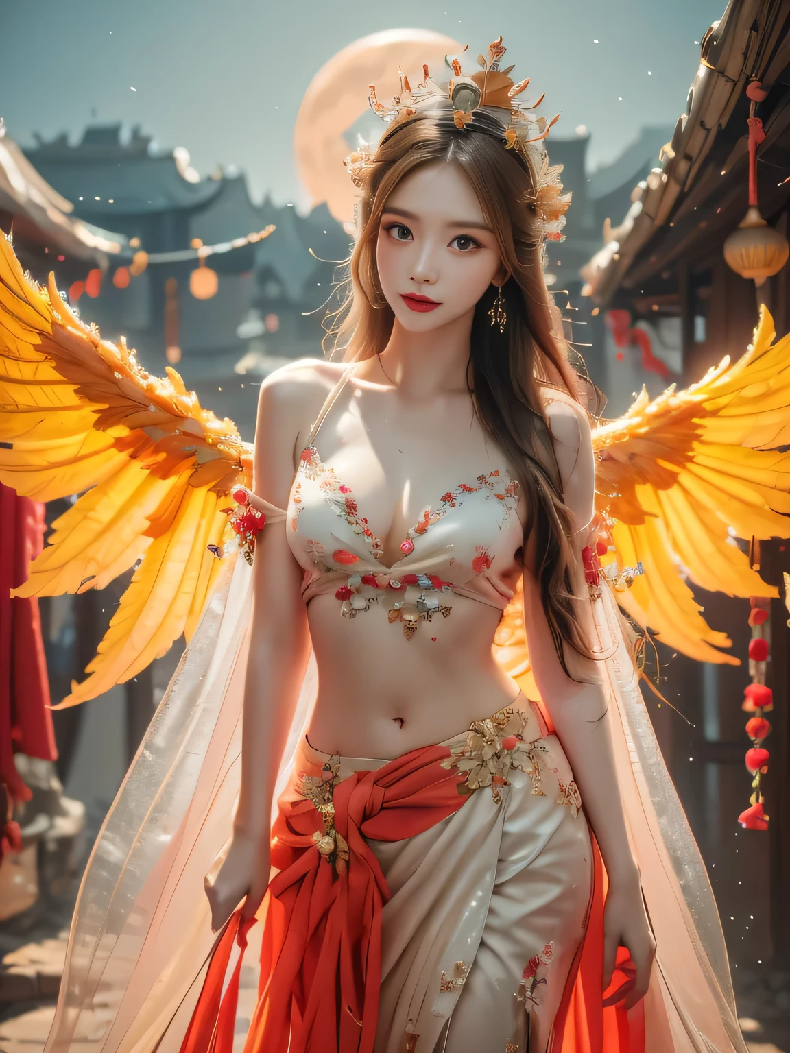 best quality, High target_solve, clearly_image, Detailed background ,girl, Hanbok,flower,flower园,moon, night,Hook of Holland, Wide-angle lens, crown,