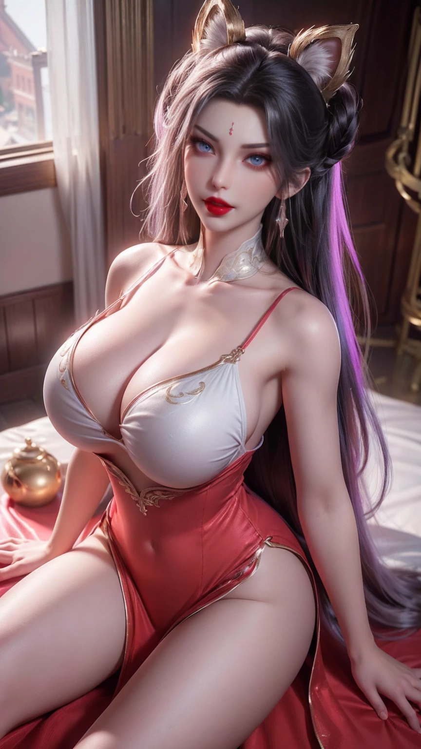 1 beauty, (Big boobs:1.4), Star-studded eyes, (8K, RAW photos, High sensitivity, best quality, masterpiece, Ultra high resolution, realism: 1.25), blush, (Very Detailed CG Unity 8K Wallpaper, best quality, high resolution: 1.2), (Extremists_detailed, Ultra HD: 1.2), Perfect lighting, Unique, (1 girl: 1.4), (pretty girl: 1.2), Unreal Engine, Side Light, Pink hair, Fox ears, Purple Eyes, Perfect face, Delicate face, Perfect body, beautiful eyes, Pretty Face, (Bright skin: 1.4), Idol, (whole body), Red T-shirt, transparent,