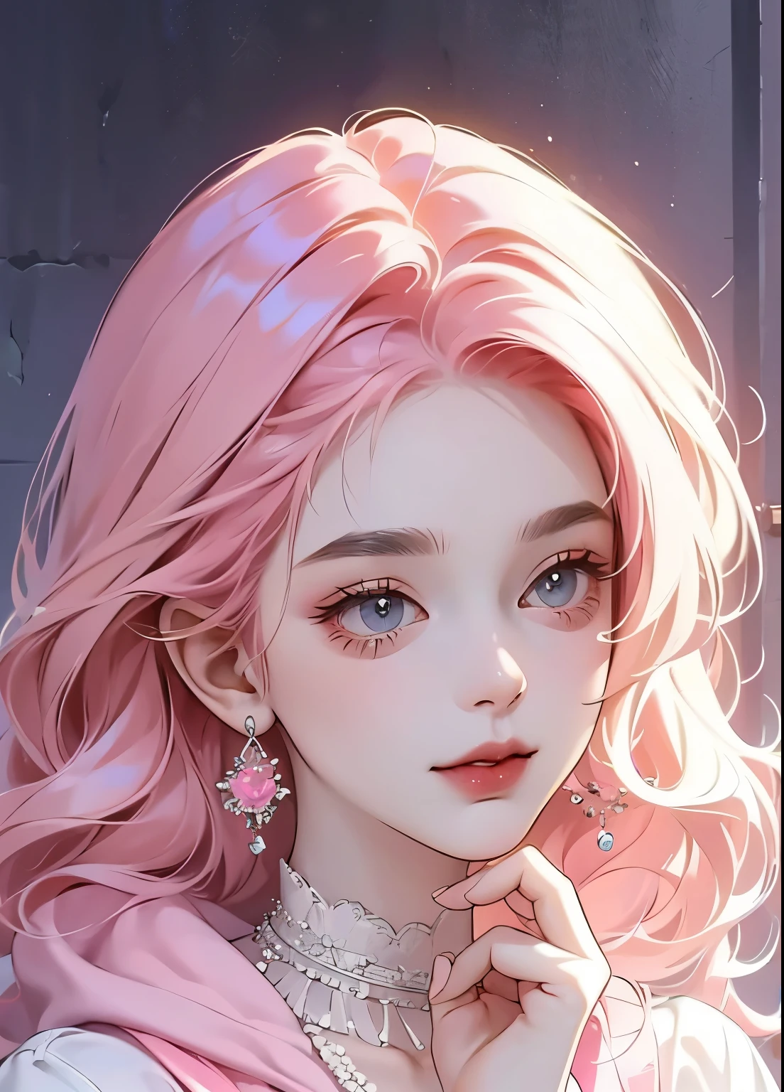 , huge, Double tail, pink hair, Hoodies, retro gothic, posture, Lovely, face up, high quality, necklace, ring, bracelet, earrings，Full body close-up