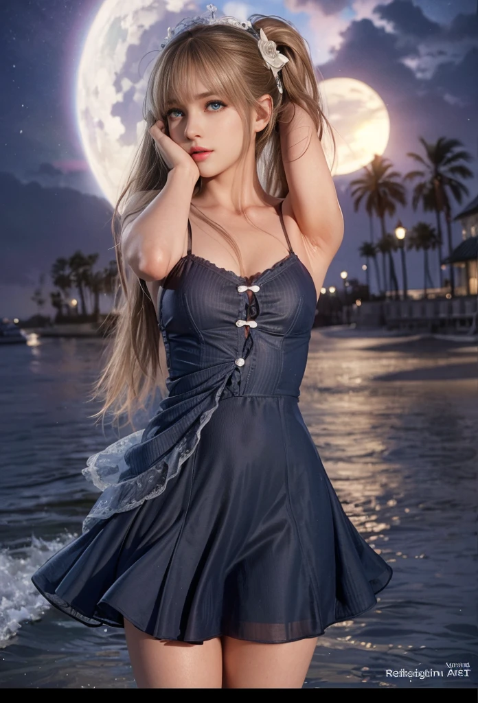 Maria Rosa, blue eyes, (best quality,ultra-detailed),(Realistic:1.37), beautiful and detailed face, ultra-realistic texture, delicate face, delicate body, red lipstick, vivid colors. high definition, 8K.