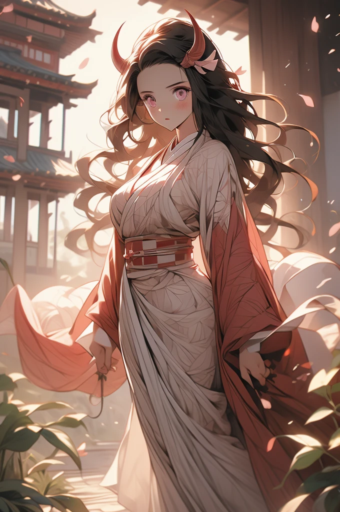 1 woman, full body, nezuko kamado oni mode, with bamboo in her mouth, demon hunter, Kimetsu no yaiba, beautiful, long hair, pink eyes, perfect, ultra hd, naked, showing her breasts, showing her pussy, nails like claws, perfect feet, demon hunter scenario, under a sakura tree, sakura leaves falling from the sky, angry face, beautiful feet, beautiful pussy, beautiful tits, legs open (showing the pussy in great detail)