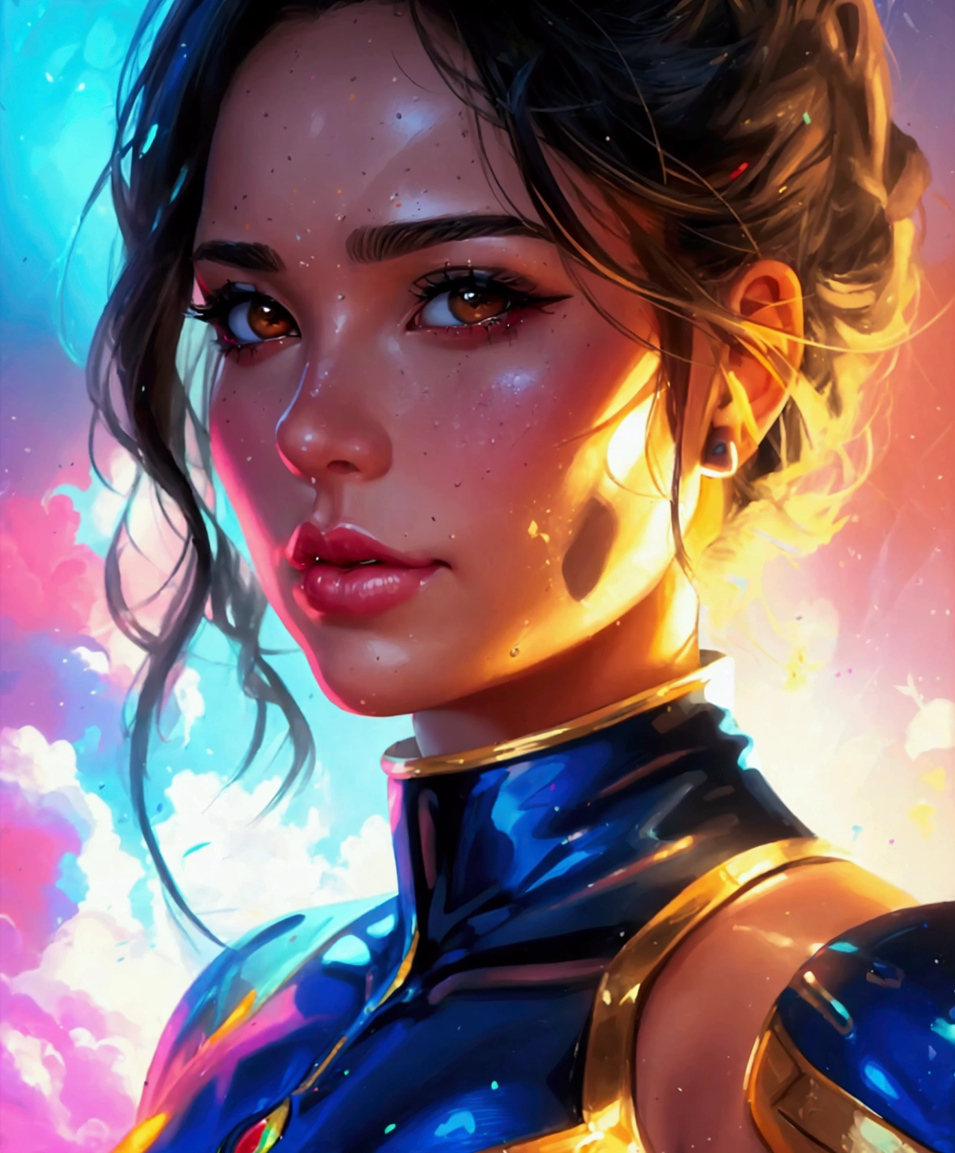 a close up of a woman in a costume on  sexy painting of gal gadot, extremely detailed artgerm, trending artgerm, as seen on artgerm, artgerm style, artgerm comic, artist artgerm i and wlop, artgerm detailed, artgerm and wlop, artgerm colorful!!!, stephen lau and artgerm, as seen on artgerm, artgerm julie bell beeple, stanley artgerm lau, artgerm and ben lo, portrait of Super girl, artgerm on artstation pixiv, posing for a picture of a person for photoshoot 