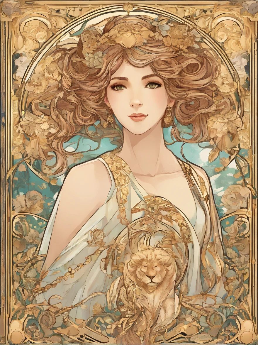 extremely beautiful girl、10yaers old、Lori、the golden ratio、ssmile、Detailed eyes, a golden lion on his head