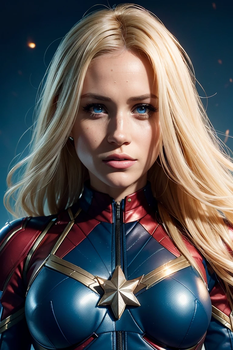Meghan Markle, wearing Captain Marvel costume sexy clothes, her costume is transparent, (revealing her skin), professionally retouched, soft lighting, realistic, smooth face, perfect eyes, sharp focus on eyes, 8 k, high definition, insanely detailed, intricate, elegant. in a cosmic background, (((visible breasts))), she is removing her. Costume, visible nipples, visible vagina, blonde hair, blue eyes