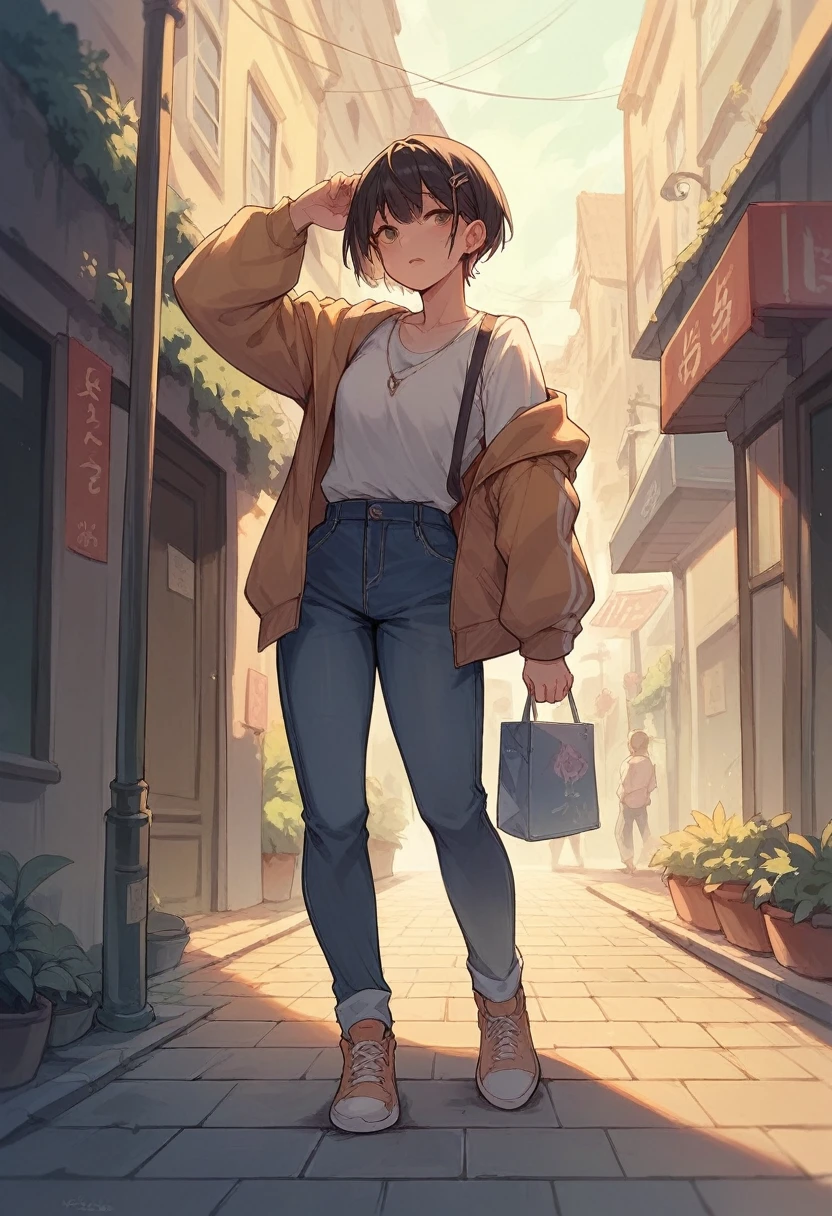 A girl standing on a sidewalk