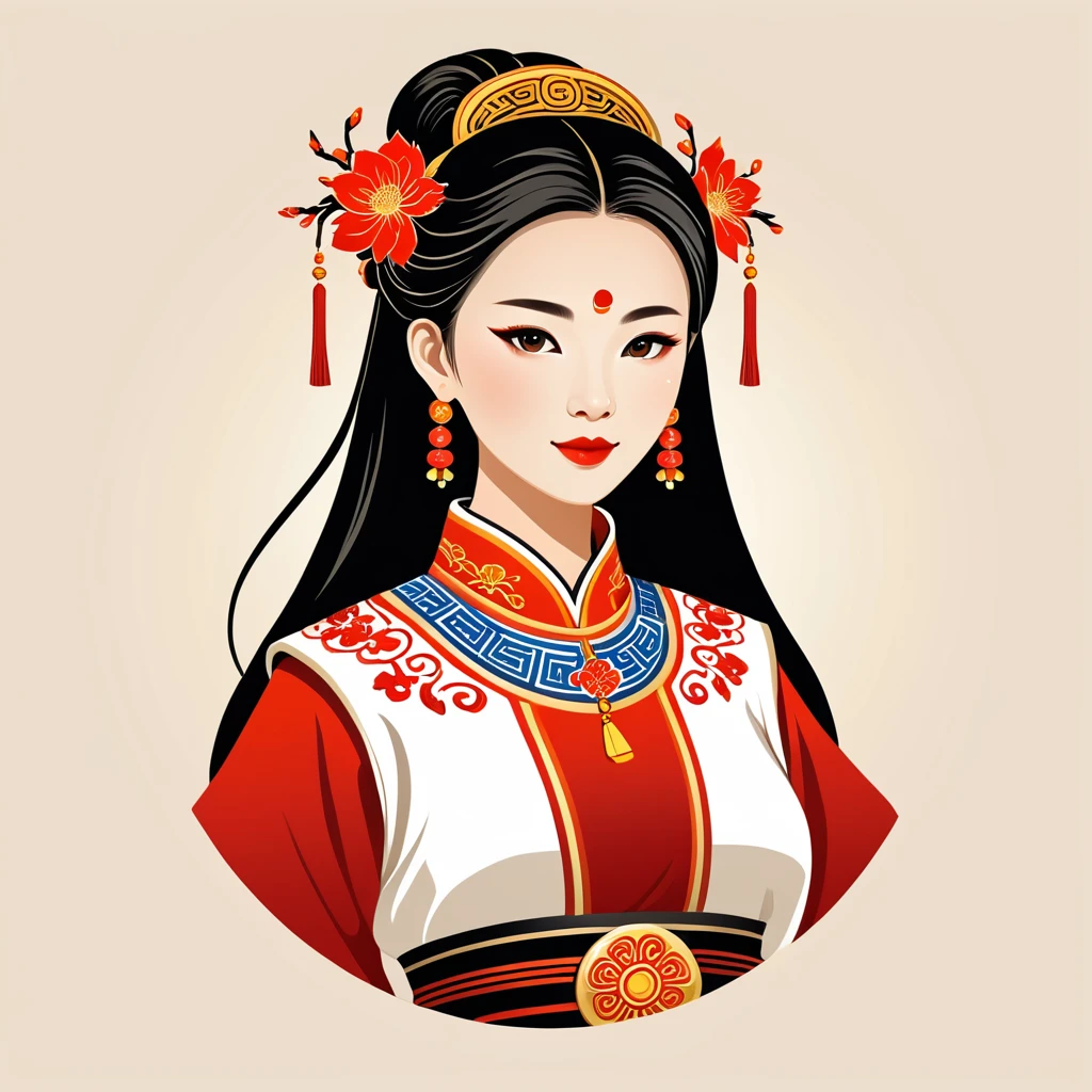 woman is china folk outfit ,vector graphics, strong contours, logo design