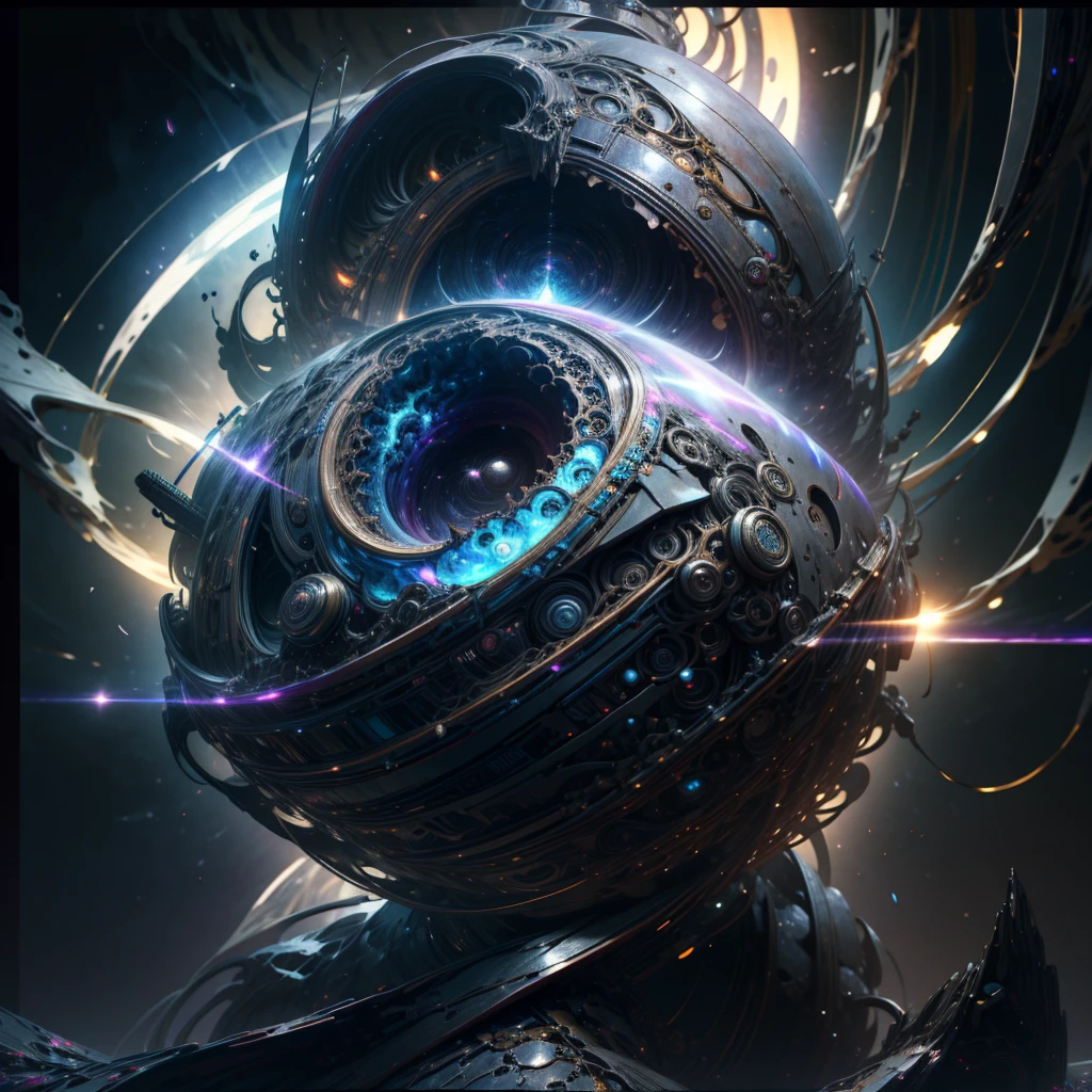 a person wearing a gas mask, neon spiral sphere, neon wires, hooded figure, colorful, cyberpunk, fantasy sword, 1 person, mechanical marvel, (best quality, 4k, 8k, highres, masterpiece:1.2), ultra-detailed, (realistic, photorealistic, photo-realistic:1.37), HDR, UHD, studio lighting, ultra-fine painting, sharp focus, physically-based rendering, extreme detail description, professional, vivid colors, bokeh