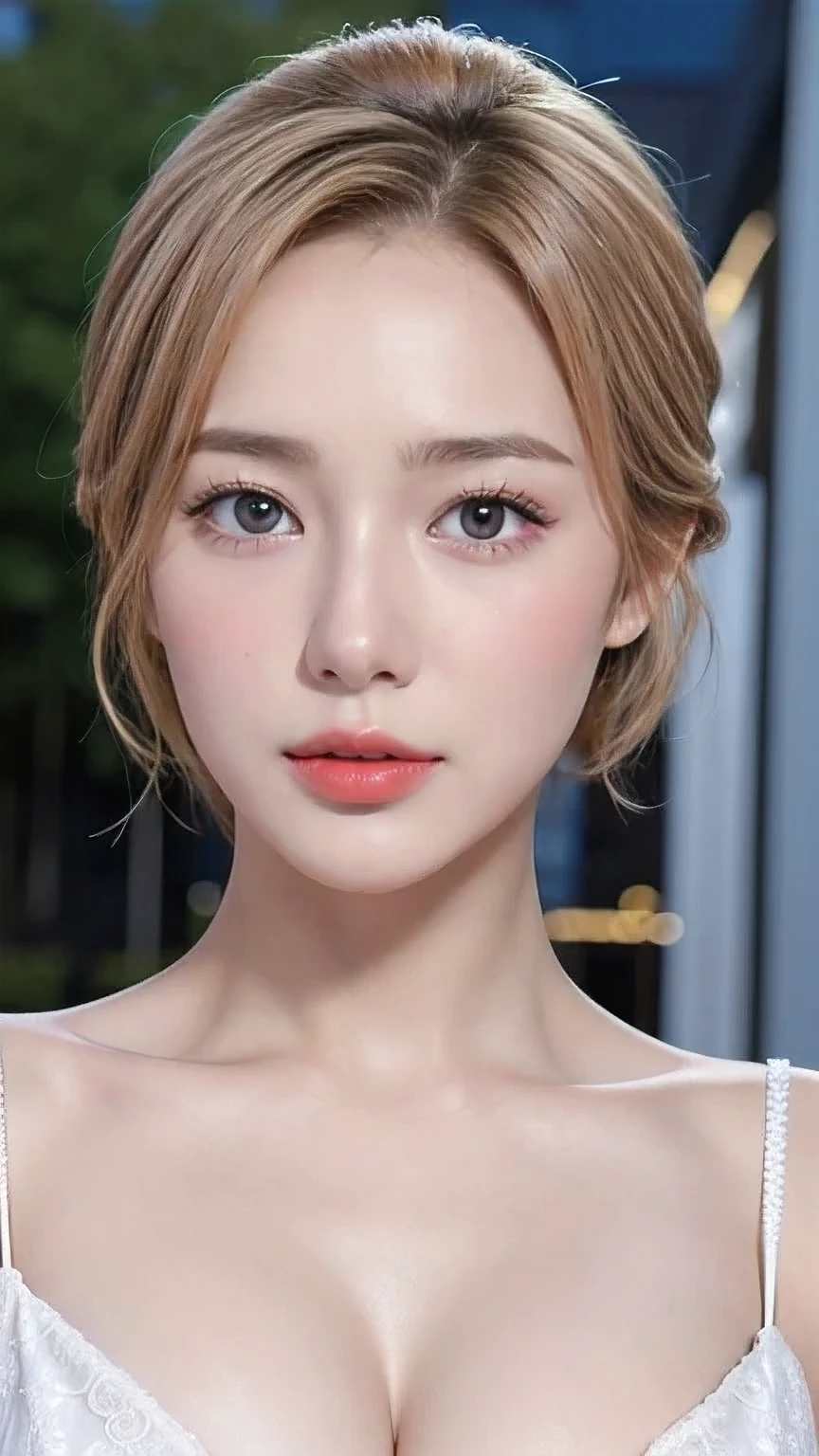 bride、wedding style、wedding style photos、Luxury Dresses、church、Lightly Dressed、Formal Wear、night scene、illumination、Blue eyes、blonde、short hair、Hair tied up、Full body photo、Sexy Face、short hair、 Complete look、(((masterpiece)))、((highest quality))、((超Realistic))、Mature woman、Mature woman、perspective、Very detailed、The perfect temptation、Best image quality、Fine-grained image quality、beautiful、European, woman, French, woman Italian, Italian, smile、Blue eyes、jewelry, Blue eyes, Realistic, High resolution, Glowing Skin, (Detailed face),jewelry, , night, blonde, Wavy Hair,attractive appearance, smile, beautiful Breasts、Cleavage