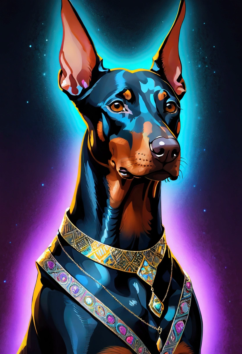 (Sandu Art:1.3), Enwink Punk, article, The terrible technology organic mutation (Doberman Pinscher), portrait, Backlight, Abstract, , Drawn by famous artists, Ethereal, liquid, Abstract, masterpiece, Very detailed, best quality, best quality, Realistic lighting, Ultra Detailed, Surrealism, color, rich and colorful, Social Clothing