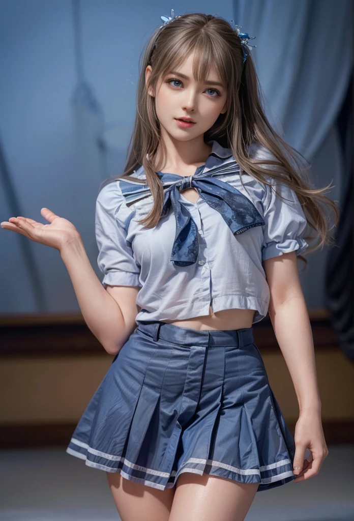 Maria Rosa, blue eyes, (best quality,ultra-detailed),(Realistic:1.37), beautiful and detailed face, ultra-realistic texture, delicate face, delicate body, red lipstick, vivid colors. high definition, 8K.