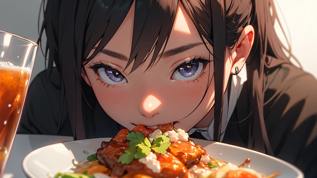 High level of image quality、A girl dining,close up,First Person