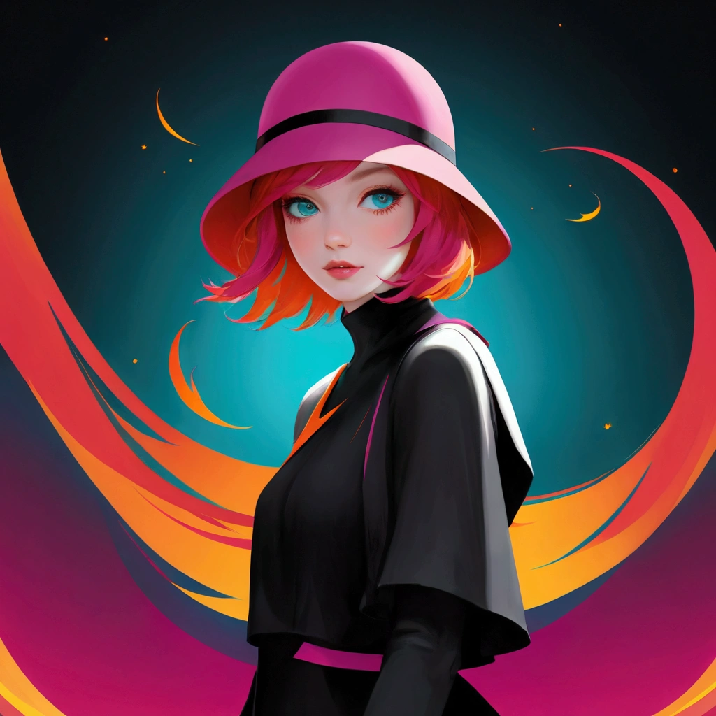 ((masterpiece,best quality)),(Negative Space:1.4),(1 Girl, Solitary:1.4),Beautiful and delicate eyes,Flowing pink hair, Red Hat, Fireball, Cast fire magic, Orange and red fractal background, looking off to the side, Blue-green eyes, whole body, jump
