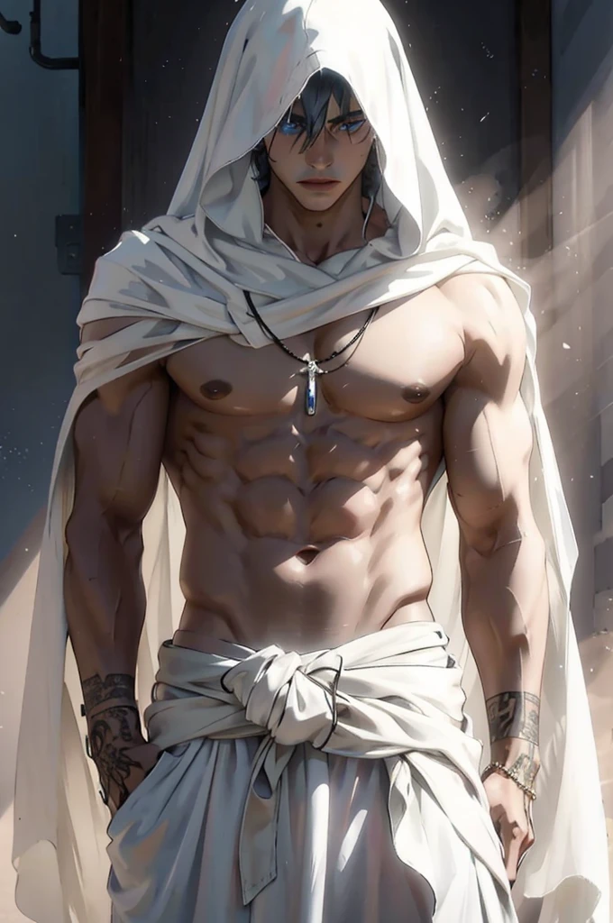 8K, sophisticated, elegant, highly detailed, majestic, digital photography, surreal painting, magic of defeat, Sinuous lightning, (masterpiece, Side light, beautiful eyes: 1,2), HDR, (bright blue eyes), Naked upper body, (bright tattoo), handsome adult attractive man, long straight platinum hair, kana, musculature, black skin, demon horn, rain, beautiful, in front of the camera, a masterpiece.