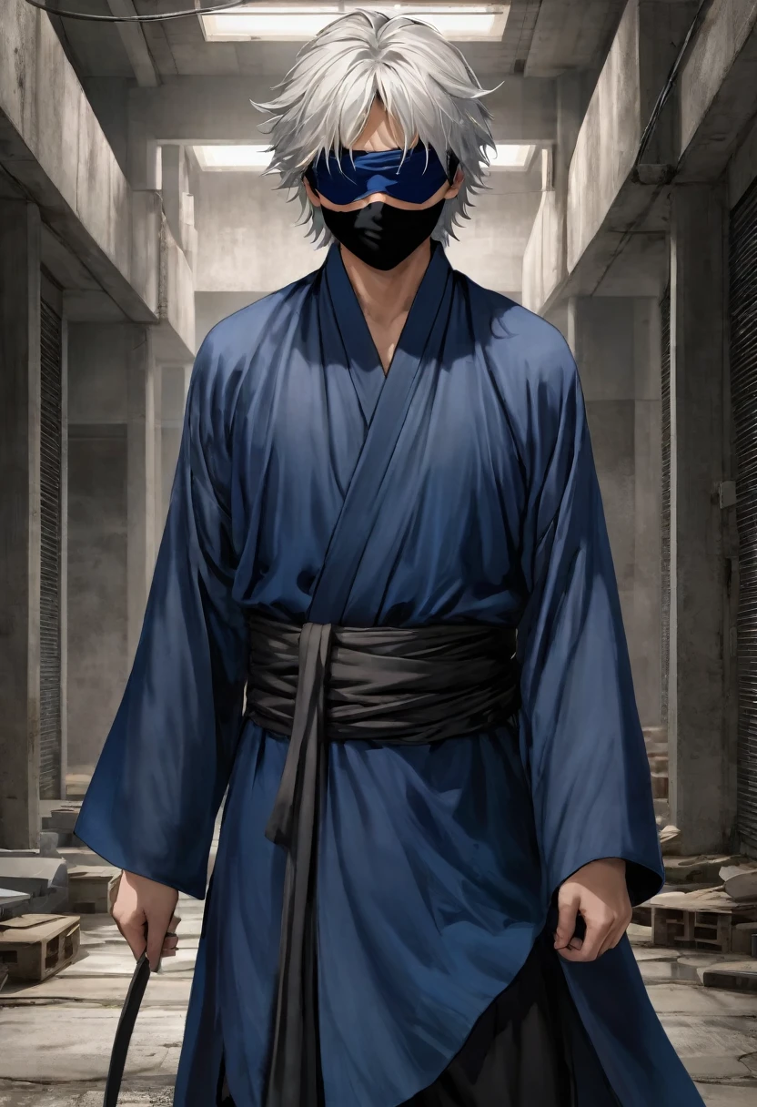 (masterpiece, 8K, UHD, high resolution: 1.4), Satoru Gojo, a 28-year-old man, (black blindfold covering his eyes: 1.3), (white, short, and tousled hair: 1.3), (blue eyes often hidden by the blindfold, exuding an aura of confidence and mystery: 1.2), (modern urban environment or wizard training room: 1.3), (concrete structures, training equipment, and an atmosphere charged with energy and power: 1.3), (soft, focused lighting highlighting his imposing presence and supernatural abilities: 1.3), (realistic and intricate details in the setting and character: 1.2), (dynamic and powerful perspective: 1.3)