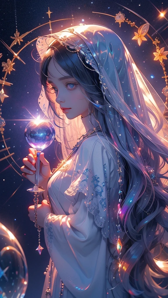 cute , ultra HD, highest quality, alone, Backlight, highest quality, god, beautiful breasts, hair ornaments, Super detailed, girl, jagged hair beautiful, exquisite eyes, eyes like jewels, colorful eyes, sparkling background, sparkling eyes, super long hair, woman, gentle hair, god々New, gem, jewel-like hair, shining eyes, god, amazing hair, green eyes, Eye-catching skin, detailed decoration,sapphire, lapis lazuli,less revealing clothes, Light, goddess, flower, white skin, night sky, love, number々Awards for, shining eyes, detailed clothes, luminescence, Gentle light, internal diffusion, move chart, masterpiece, masterpiece, high details, textured skin, anatomically correct,detailed eyes,Fine eyes,clear eyes,Dark eyes,jewels floating around, hair star-like hair,shiny skin,late night,Composition from below,Blue eyes,sweet pea,dark navy hair,complex colors,anatomically correct hand,Star clothes,Light blue glow,Overall image,濃いlight blue,deep blue,gradation from blue to light pink,色のDark eyes,creative colors,goddess,light blue,Milky Way