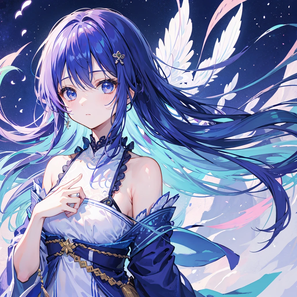 Far away、Indigo-haired、Floating in the air、girl