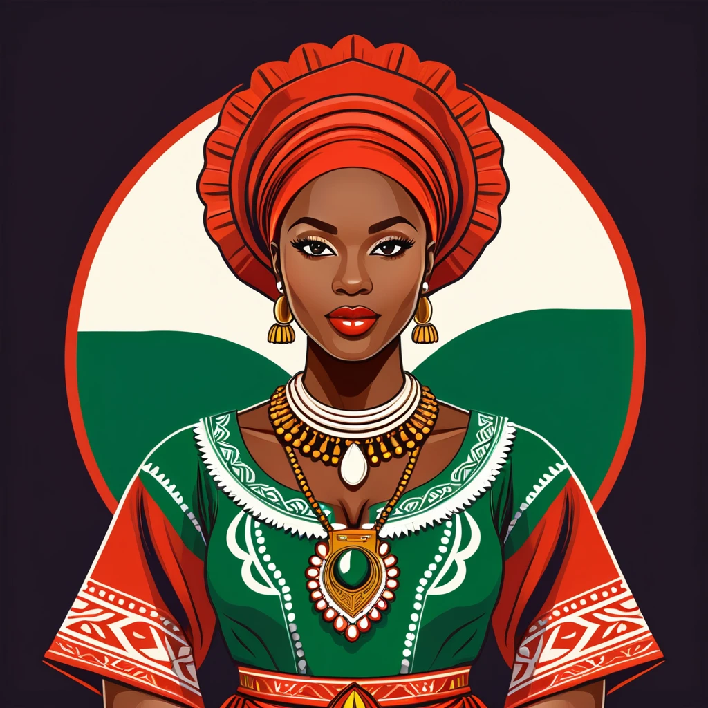 woman in nigeria folk outfit ,vector graphics, strong contours, logo design