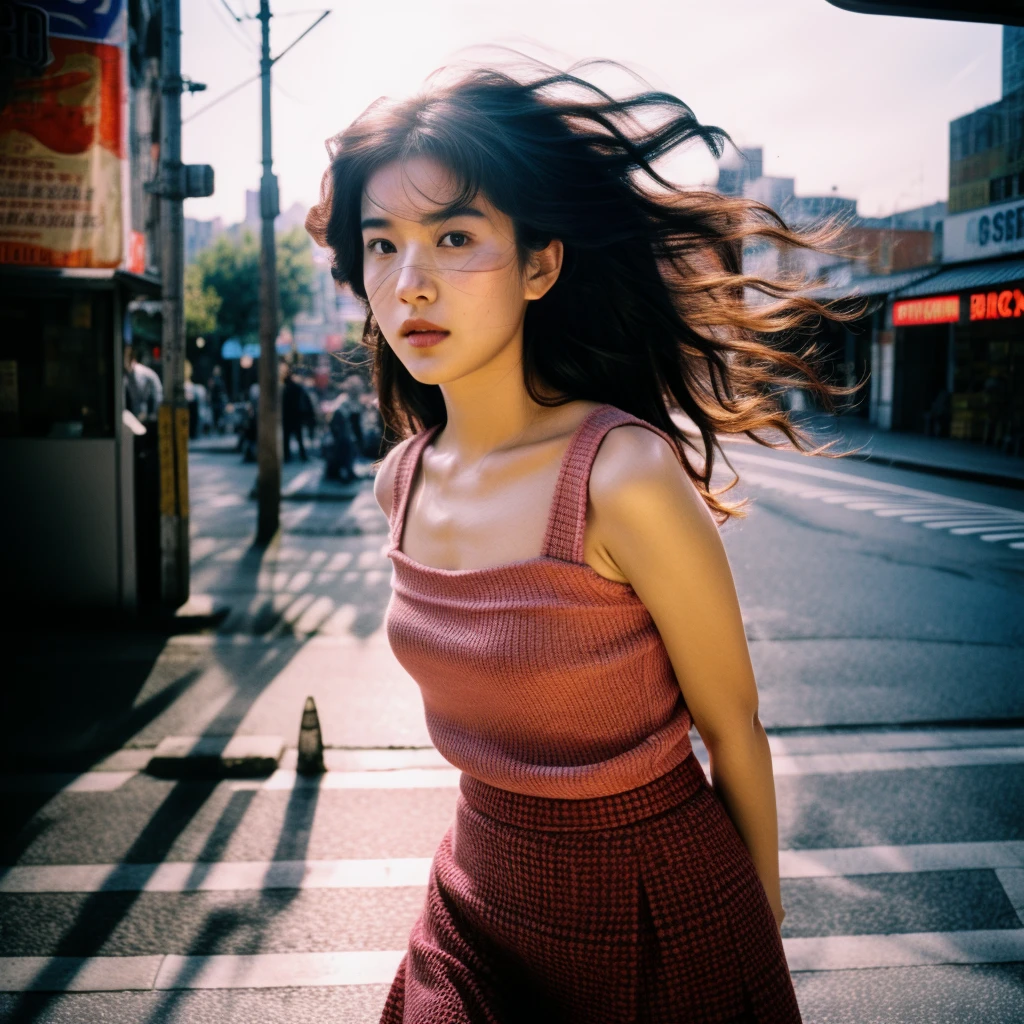 (full shot:1.3), (best quality:1.4), 1girl, uzbek, cute face, pink lace tanktop with long skirt, running in the market street, emotional posing, wavy hair, bangs, (hair blowing in the wind:1.2), (dramatic moment:1.3), (dynamic object:1.3), (kinetic motion:1.2), film looks, RAW photo, beauty shadow, beautiful day, natural lighting, detailed skin, detailed face and eyes, ultra highly detailed, surreal view, sharp focus, shot by zenit analog film, cinematic portrait by annie leibovitz, street photography in 2024