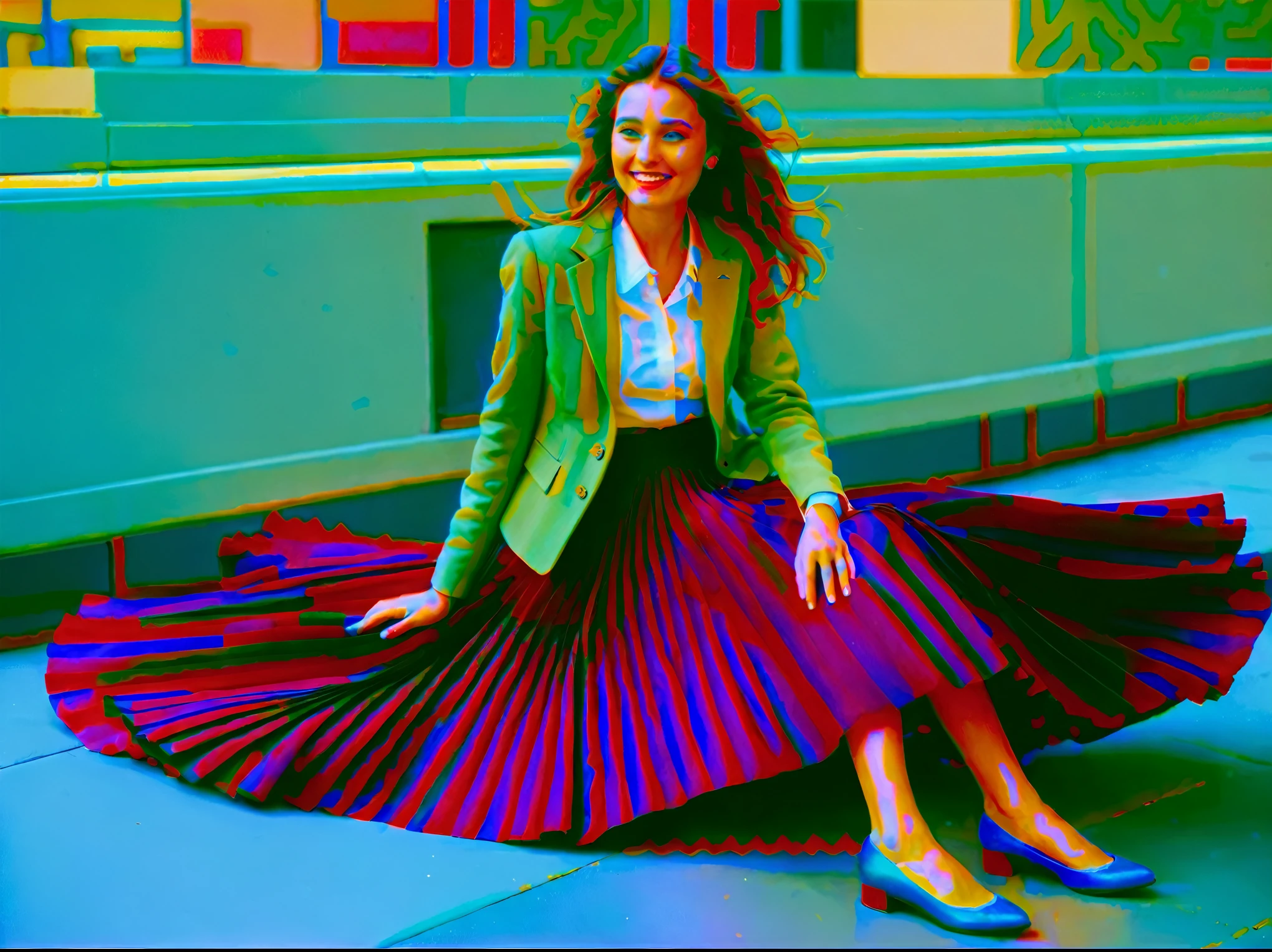A smiling, authentic, (shy:1,3), kind, beautiful woman, is passionately in love with her skirt, wind wildly lifts her skirt, wearing uniform jacket and very, very detailed (long (fully pleated) full circle skirt) and (low heeled court shoes), very, very intricate hyper-detailed symmetric (attractive graceful young feminine face) with (sad, tired eyes and a loving smile), very voluptuous breasts, full of empathy and compassion and love, (pronounced (feminine) features), (highly detailed ultra accurate realistic) hands and fingers, (windy), epic composition, highly detailed attributes, (35mm f1.4 Kodak portra 400 photograph), extremely high quality RAW photograph, highly detailed atmosphere, sci-fi, cinematic shot, dynamic lighting, 75mm, Technicolor, Panavision, cinemascope, sharp focus, fine details, 8k, HDR, realism, realistic, key visual, film still, superb cinematic color grading, depth of field