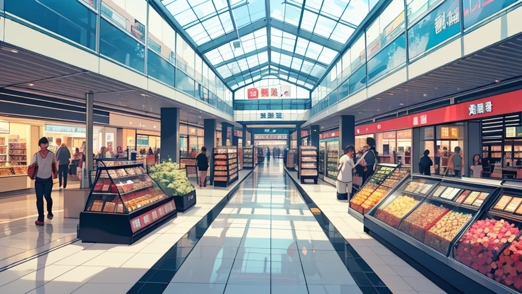 High level of image quality、Bright,clean,shopping mall,nobody,shopping mall内部,cartoon