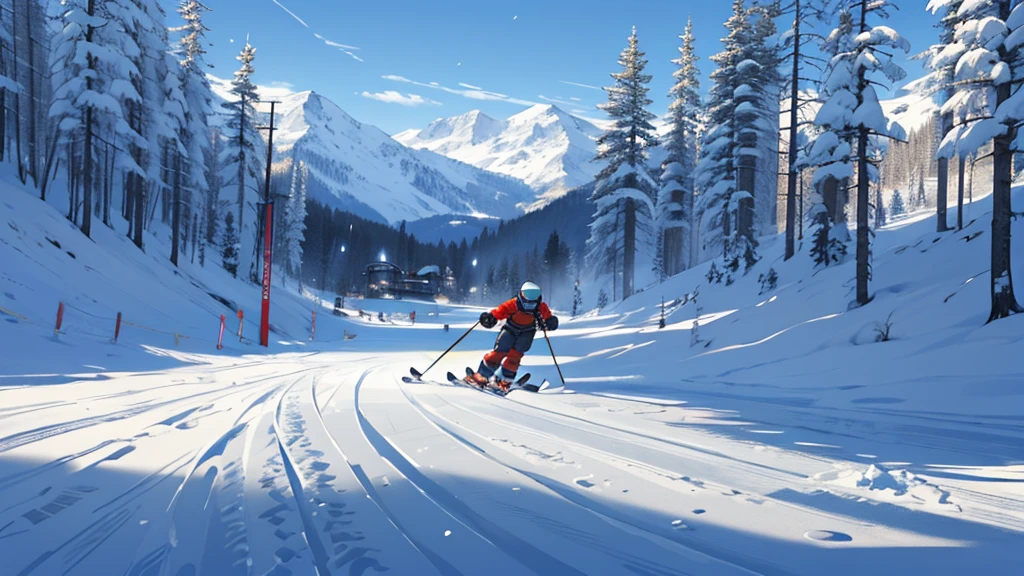High level of image quality、Bright,clean,ski facility,cartoon,Empty scene