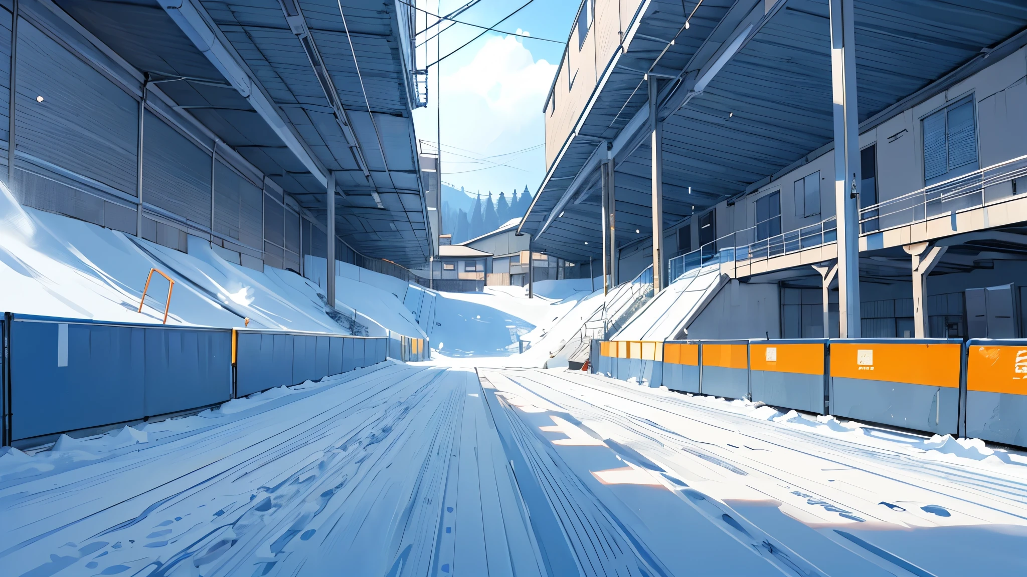 High level of image quality、Bright,clean,ski facility,cartoon,Empty scene