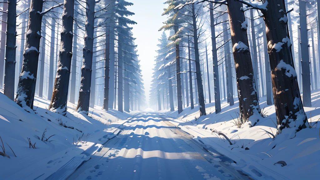High level of image quality、Bright,clean,Snowy forest,cartoon,Empty scene