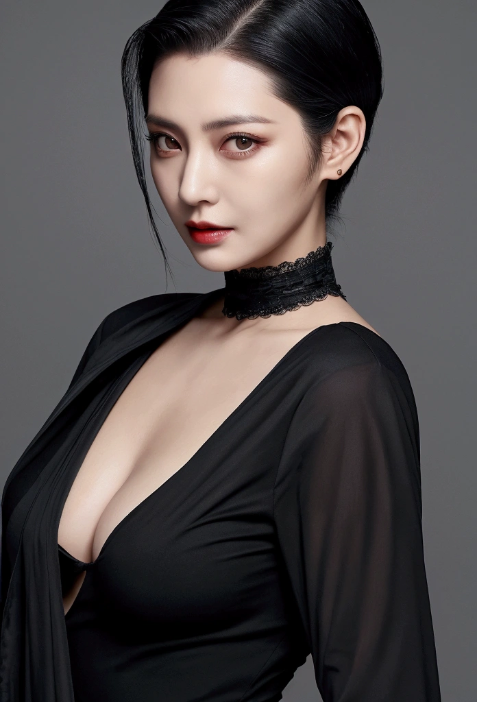 solo、Little big、Black Hair、Slicked back hairstyle、My mother、Mature Woman、Beauty Witch、No makeup、Zombie apocalypse background