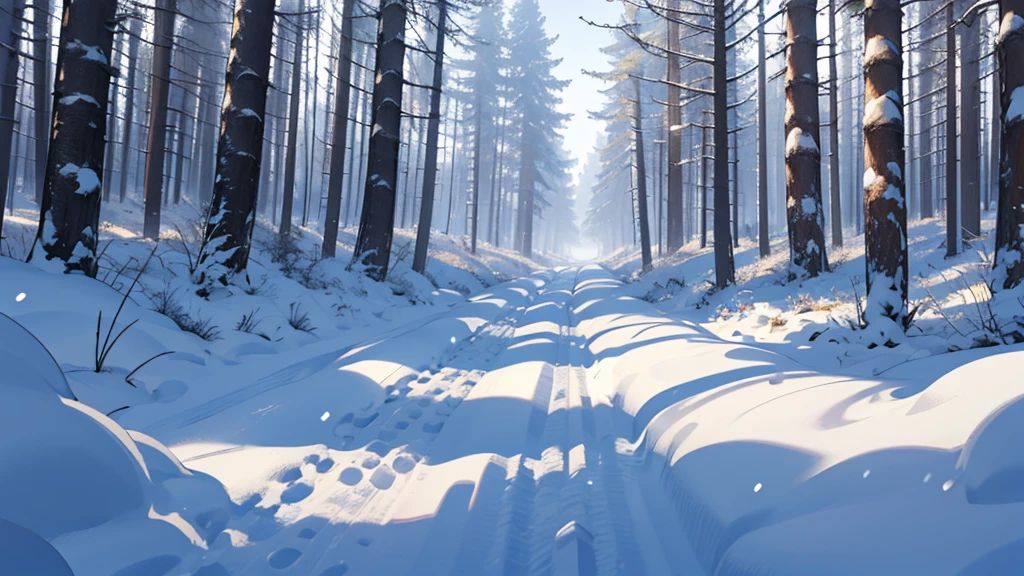 High level of image quality、Bright，clean，forest，Snow Scene，footprint，cartoon，Empty scene