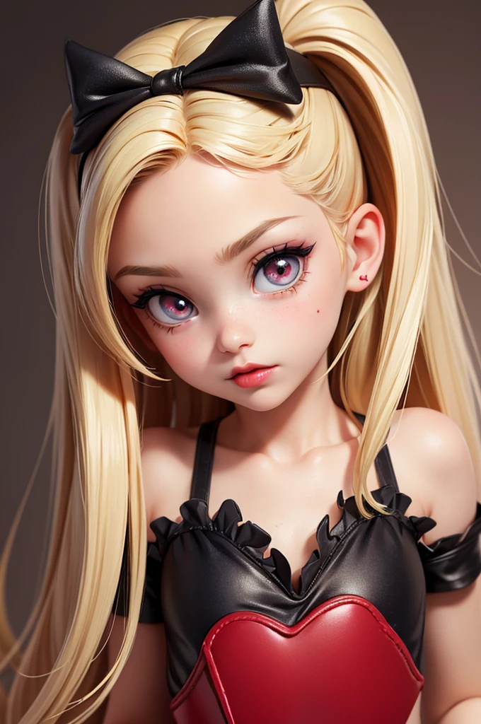 hyperrealistic 14 year old american teen, blonde, little, perfect tiny body, sexy, dark makeup, perfect slim face, big red lips, very cute face, tiny body, big eyes, young looking, childish looking, scantily clad

