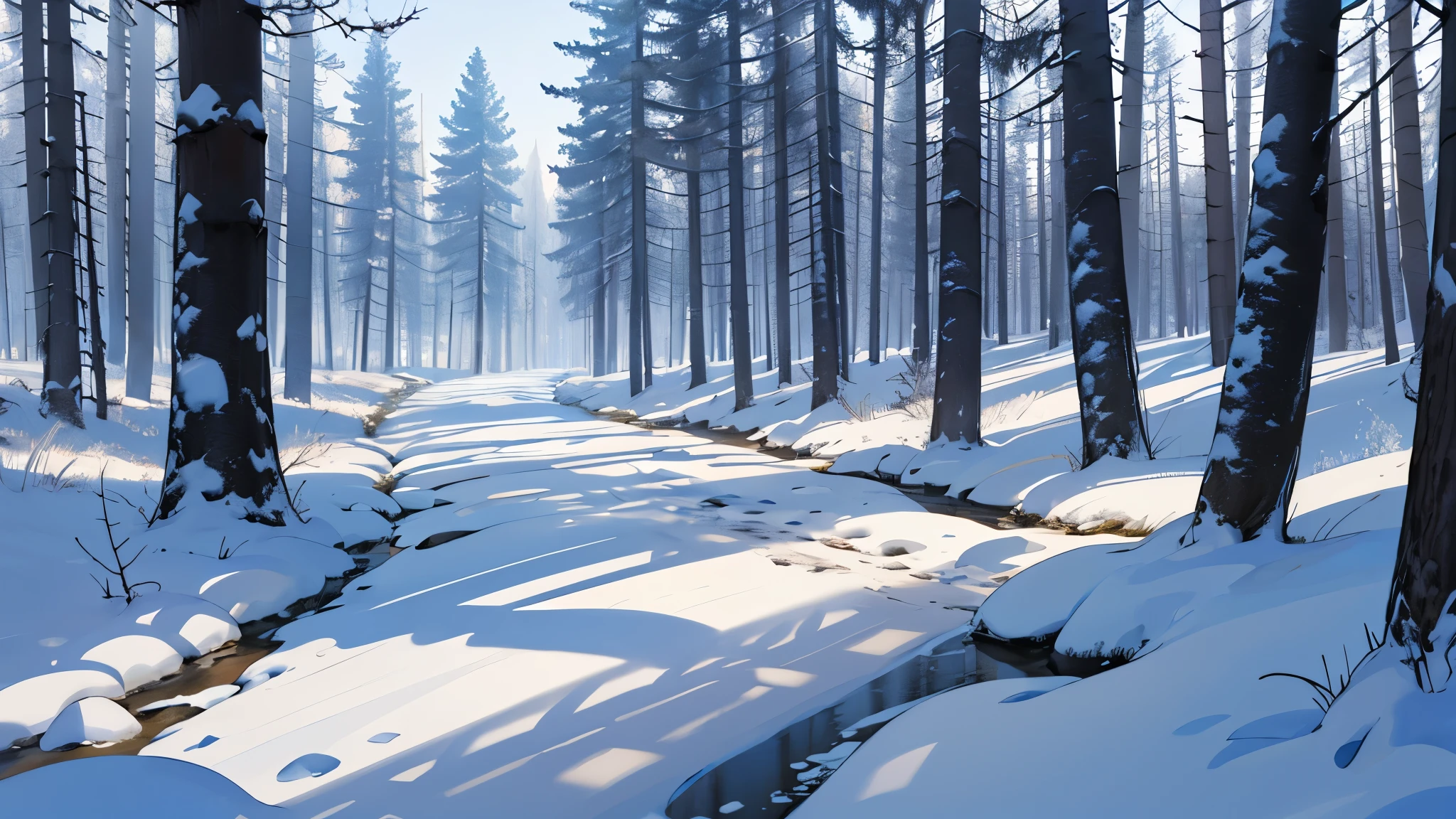 High level of image quality、Bright,clean,forest,Snow Scene,footprint,cartoon,Empty scene