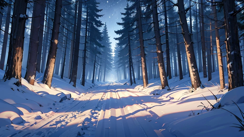 High level of image quality、clean，forest，Snow Scene，footprint，cartoon，Empty scene，night，Night