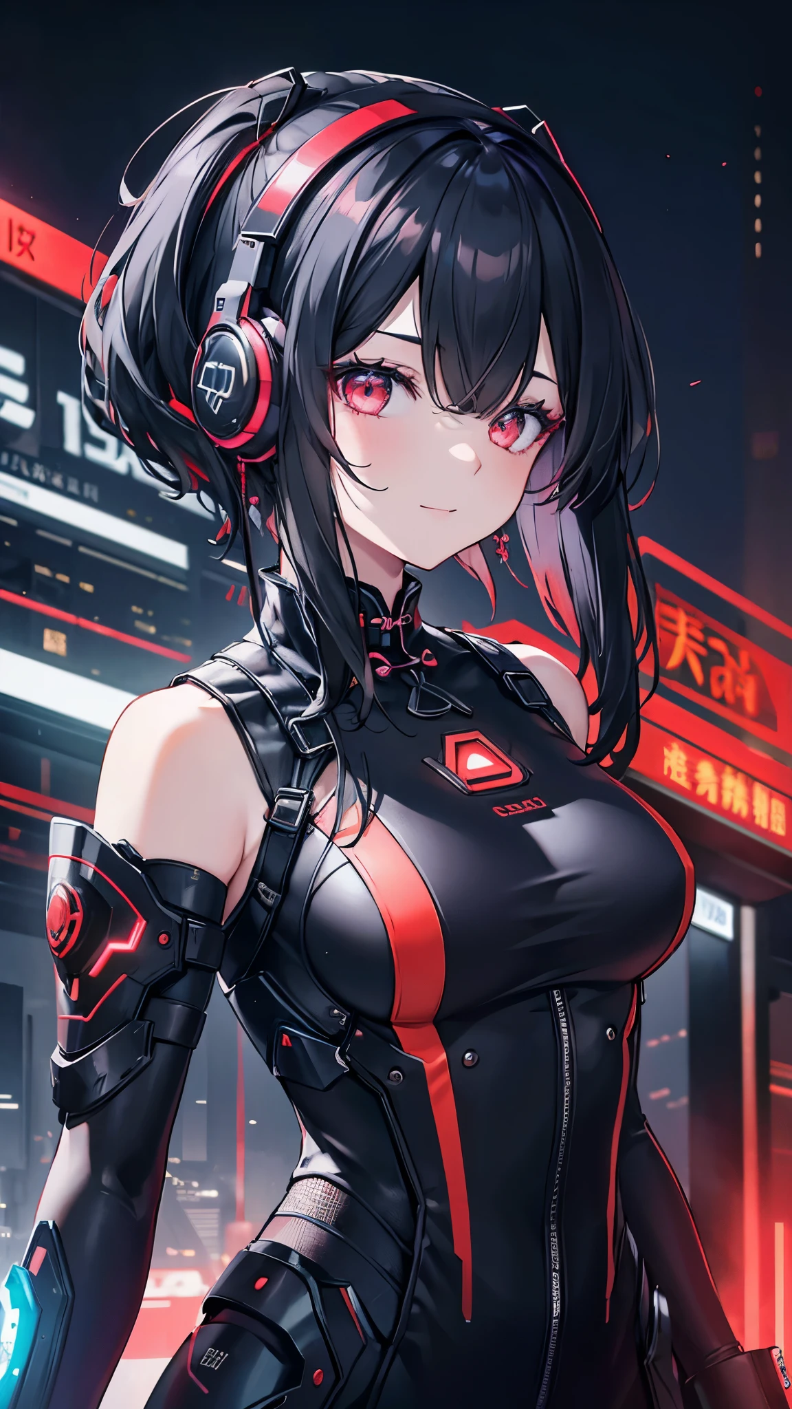 Be quiet,View items in the warehouse,The warehouse is full of supplies,It was pitch black,End of the World,Adult women,youth,Short red hair,look around,Wearing an exquisite dark gray mecha suit,Armor suit with huge and thick limbs,Only the male youth’s hair and face are exposed,Close-up of upper body,Large Breasts,sexly,Smile,lipstick