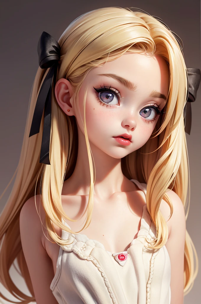 hyperrealistic 14 year old american teen, blonde, little, perfect tiny body, sexy, dark makeup, perfect slim face, big red lips, very cute face, tiny body, big eyes, young looking, childish looking, big tits