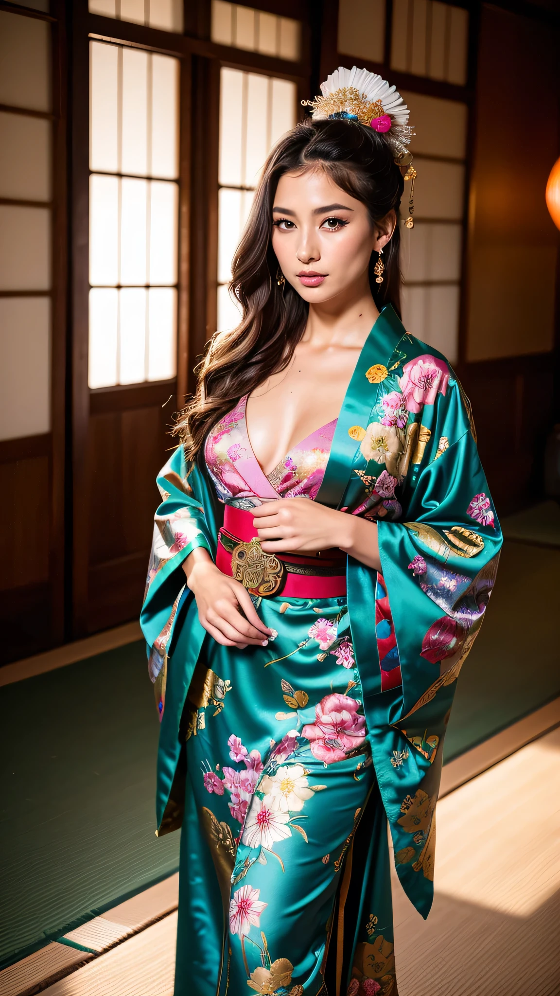 vestimentas: Hailey Grice exudes the allure of Wano Kuni in her exquisite attire, effortlessly blending traditional Japanese style with a touch of sensual fantasy. Adorned in a vibrant kimono adorned with intricate yet sensual patterns, and a wide obi belt, Hailey exudes elegance and strength. With exquisitely coiffed hair and nature-inspired accessories, Hailey transports us to the enchanting world of Wano Kuni.

cos: Hailey Grice incosra o espírito cativante de Wano Kuni em seu conjunto deslumbrante. The vibrant kimono, adorned with intricate patterns and complemented by a wide obi belt, shows its affinity with traditional Japanese fashion but with a sensual touch. With well-styled hair and accessories inspired by nature, Hailey captures the essence of Wano Kuni's fantastical world, Exuding grace and strength.

imageio: Uma imageio de high resolution captura Hailey Grice em sua vestimentas hipnotizante inspirada em Wano Kuni, showcasing the vibrant colors and intricate details of the kimono. A imageio captura lindamente a presença etérea de Hailey, transporting us to the magical kingdom of Wano Kuni, looking ahead at viewer, work of art, best qualityer, highy detailed, desire, blush, (Beautiful and detailed description of the eyes), (beautiful and detailed face), cos feminino perfeito, (best qualityer), (ultra detali), (work of art), (high resolution), (original), (the extremely detailed CG Unity 8k wallpapers)