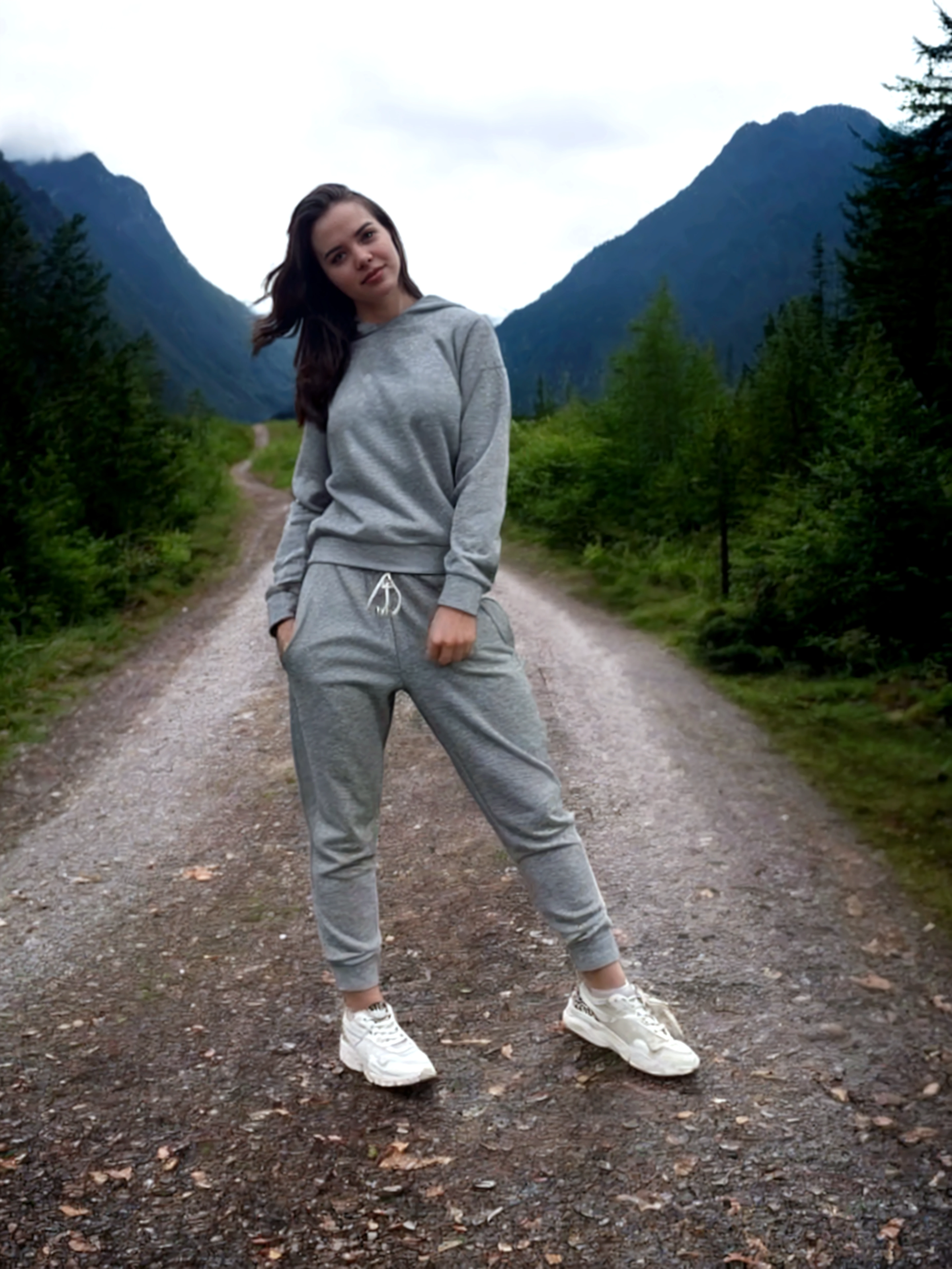 girl wearing btty with hoodie, forest, raw photo, 8k, show ass