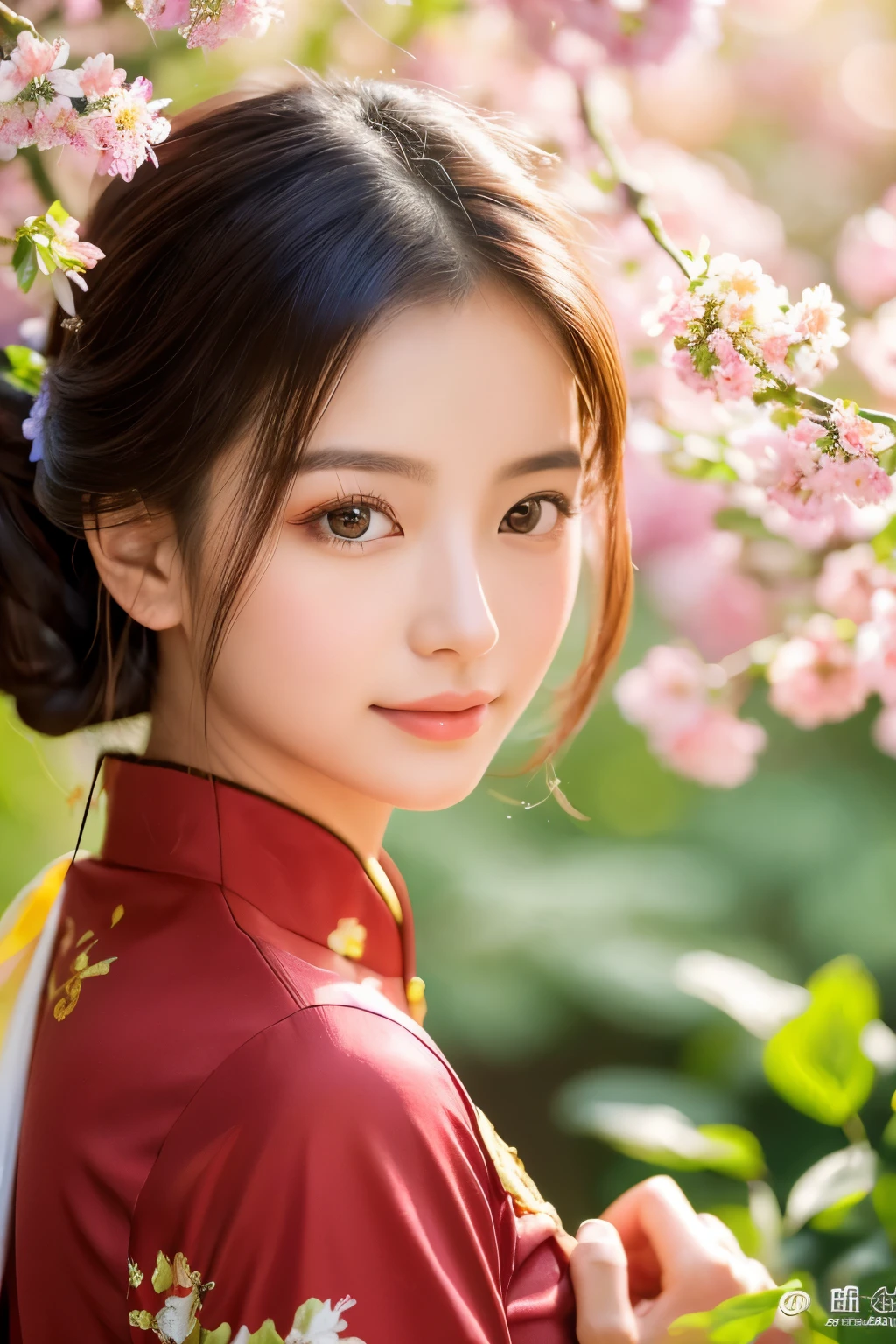 Girl with exquisite facial details, beautiful lips and eyes, beauty of china, in the garden, Wearing a traditional cheongsam, With a graceful posture and a calm look. She is surrounded by blooming flowers and lush greenery.. The sunlight shines softly through the leaves, Gives her face a soft, warm glow. The artwork is created using oil painting techniques, Emphasis on ultra-detailed brushwork and realistic depiction. The colors are bright and vibrant, With a touch of romanticism. The overall image quality is top notch, 4K resolution and photorealistic details. The lighting is、Enhance the beauty of girls、Carefully designed to create a tranquil and peaceful atmosphere.