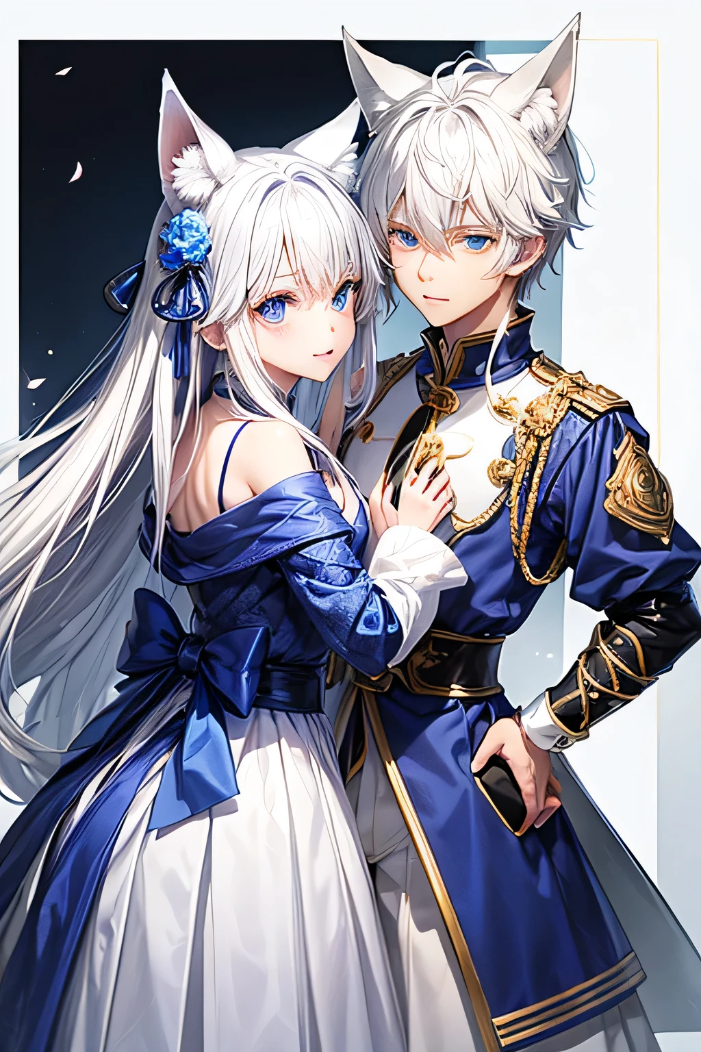 Adult males and females、blue eyes、White Hair、Fox Ears、Fox Mask